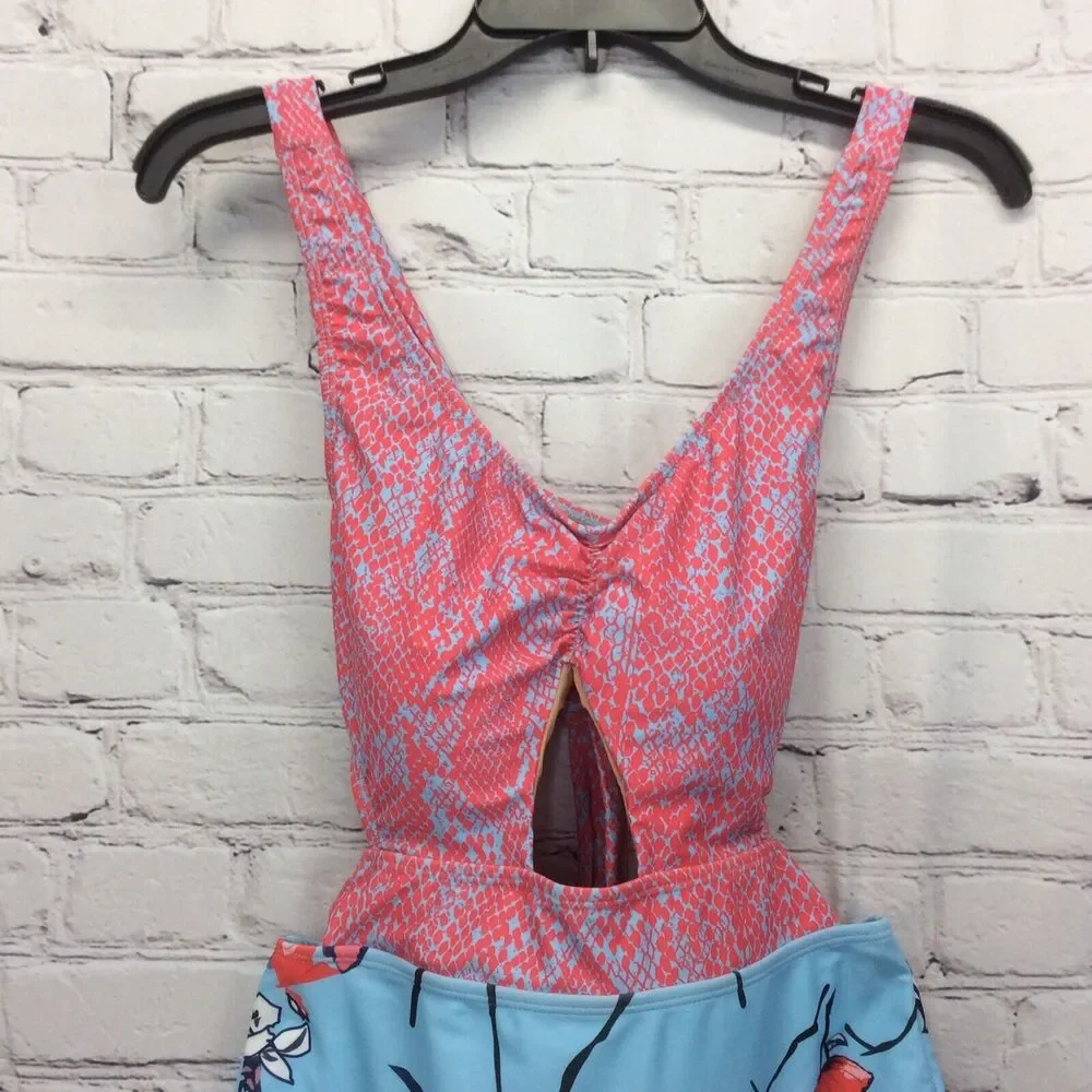 Mollybell Swimsuit Women’s Size S Beachwear One Piece Cutout Snake Print/Floral
